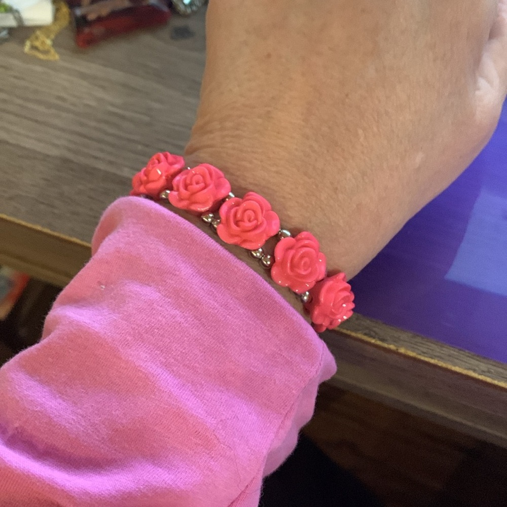 NWT Justice pink and silver tone stretch bracelet*